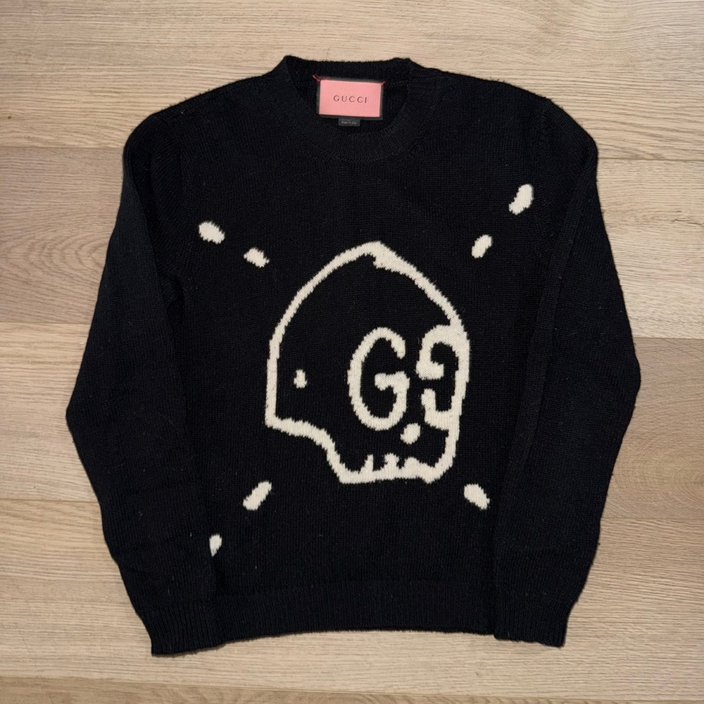 Gucci Wool Black and White Skull Crew Neck Sweater